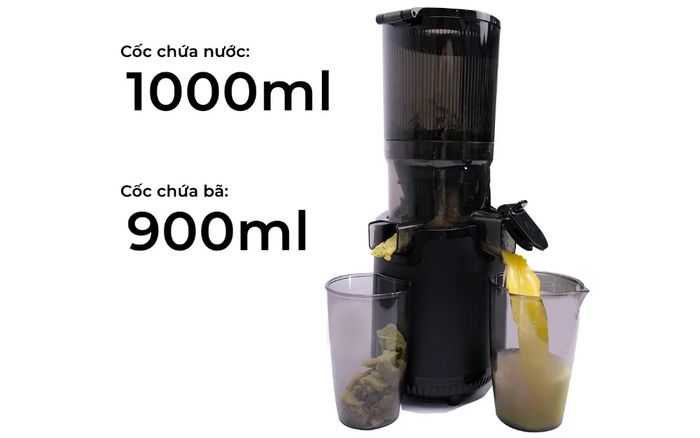 Magic Eco AC-144 trang bị cốc chứa nước ép 1 lít và bã là 0.9 lít