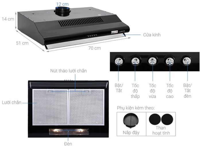 Các bộ phận của máy hút mùi Pramie CL9B-700