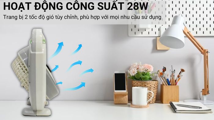 Yanfan BD268 hoạt động với công suất 28W cùng 2 tốc độ gió tùy chỉnh