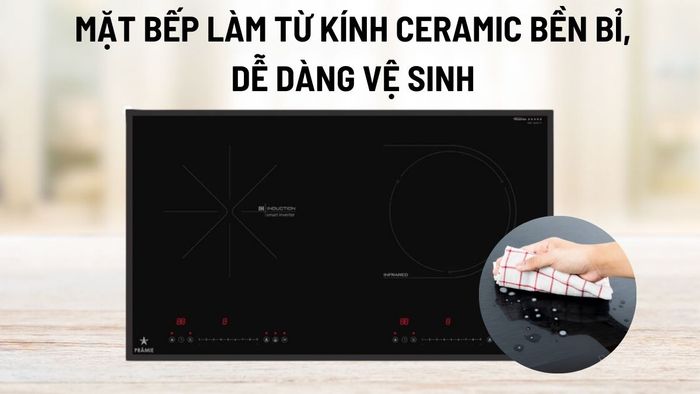 Mặt bếp từ được làm từ chất liệu kính Ceramic bền bỉ