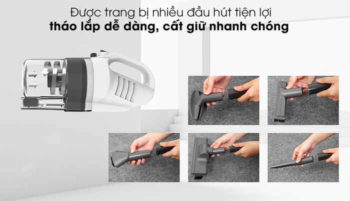 Máy hút bụi Shimono Eluxgo SVC1019L đi kèm nhiều phụ kiện đầu hút