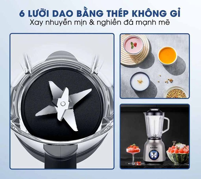 6 lưỡi dao thép không gỉ tích hợp trong máy xay sinh tố Kalite KLB650