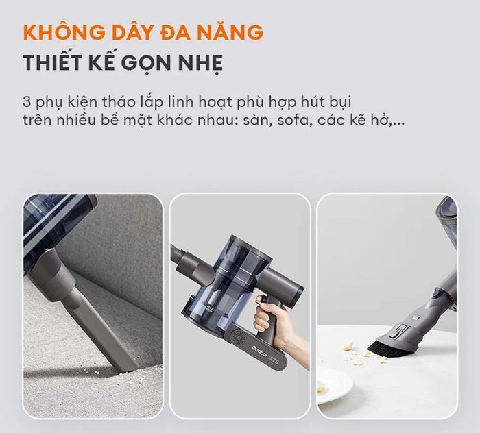 Máy hút bụi Gaabor VCL10E-BK01A nhỏ gọn, không dây