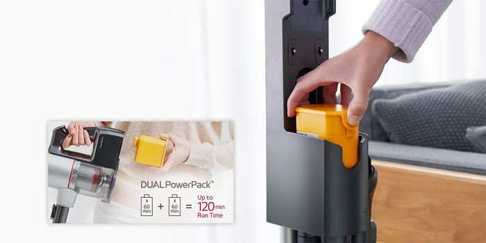 Máy Hút Bụi LG A9K-ULTRA có thể hút bụi và sạc pin cùng lúc