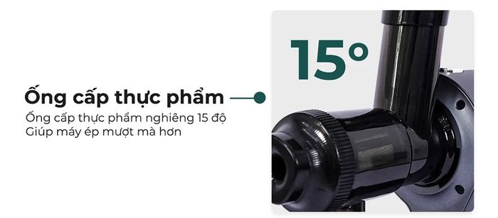 Ống tiếp của máy ép chậm trục ngang Magic Eco AC-142 nghiêng 15 độ