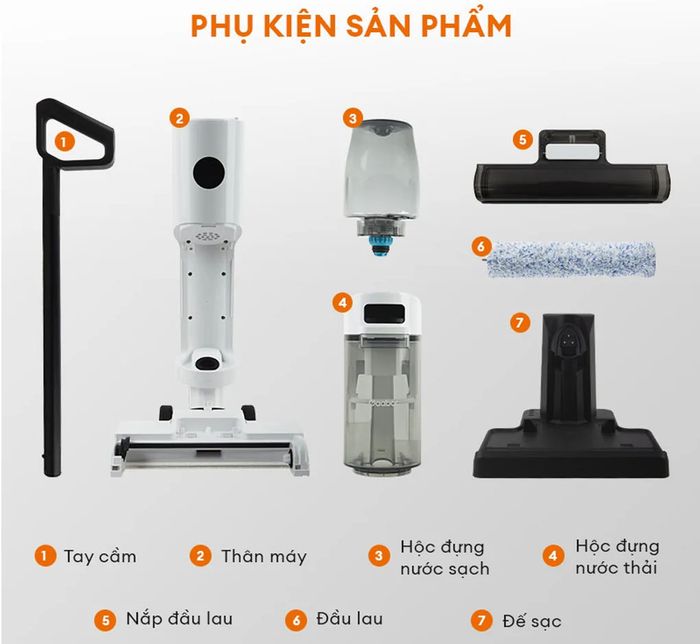 Phụ kiện đi kèm của máy hút bụi lau nhà Gaabor VCF8T-WH01A