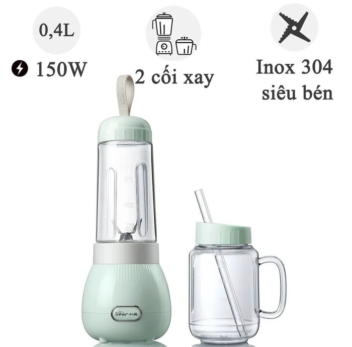 Máy xay sinh tố gồm hai cối rời Bear LLJ-C04W1 màu xanh