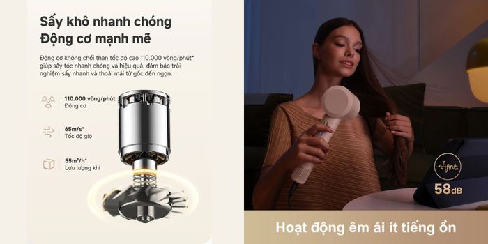 Máy Sấy Tóc Mova-Turbo Mova AHD11C tạo luồng khí mạnh giúp tóc nhanh khô