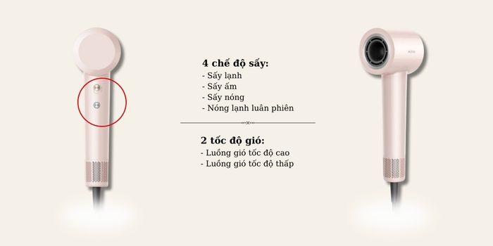 Máy Sấy Tóc Mova-Turbo Mova AHD11C có 4 chế độ nhiệt, 2 mức tốc độ gió