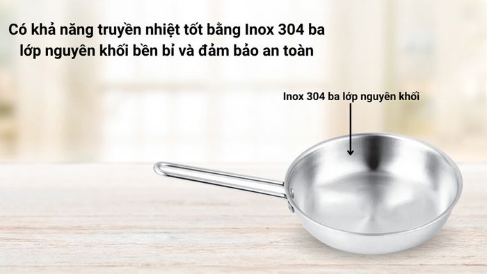 Chảo đa năng Ticook 16cm được làm bằng inox 304 lớp nguyên khối