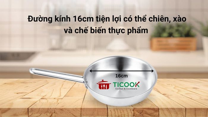 Chảo đa năng Inox 304 ba lớp Ticook 16cm với kích thước 16cm tiện lợi