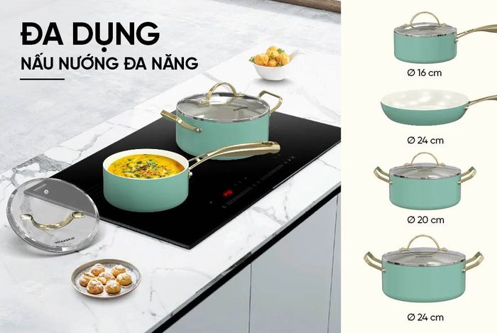 Bộ nồi chảo Ceramic đáy liền Infinity Sunhouse IF8668 gồm có 4 món