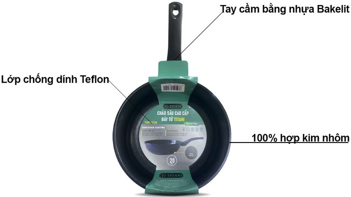 Chảo sâu cao cấp đáy từ Titani TWP-ST20 100% hợp kim nhôm