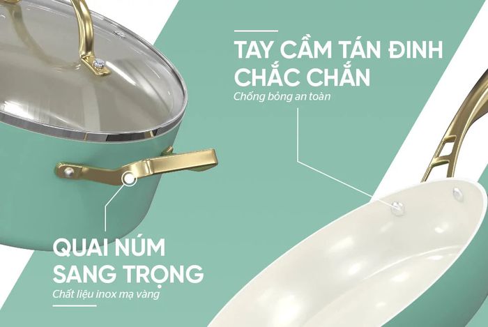 Quai cầm của bộ nồi chảo Sunhouse IF8668 được tán đinh chắc chắn