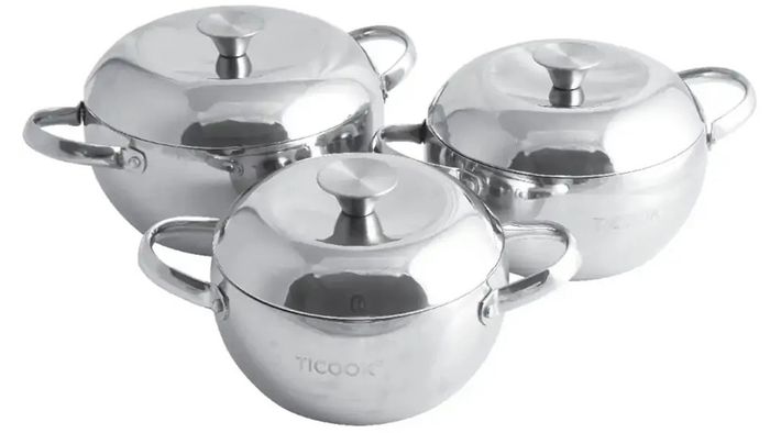 Bộ nồi táo inox 304 đáy từ Ticook TK05 có 3 nồi với các kích thước khác nhau