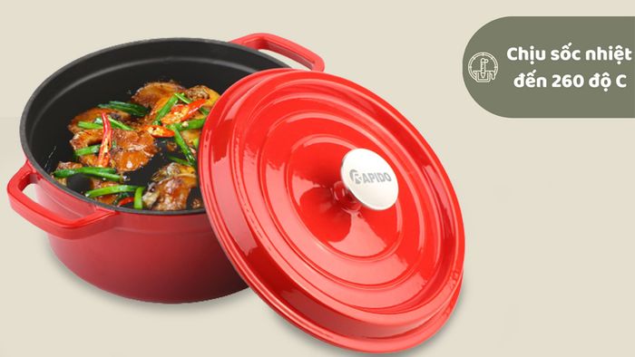 Nồi gang đúc Rapido RK22-RD chịu sốc nhiệt tốt