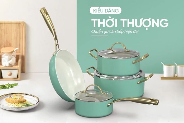 Bộ nồi chảo Ceramic Infinity Sunhouse IF8668 kiểu dáng thời thượng