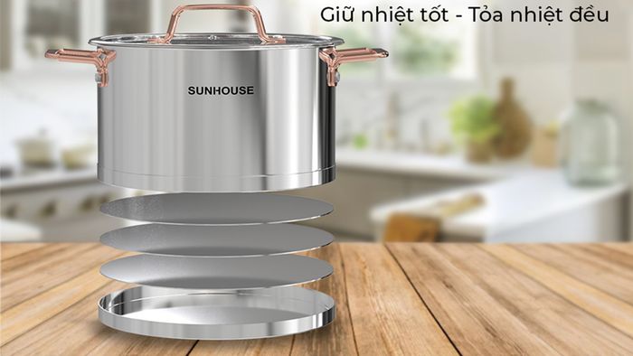 Sunhouse SHG989 trang bị đáy nồi 5 lớp giữ nhiệt lâu
