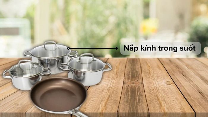 Kims Cook Uni - Clad 07pcs trang bị nắp kính trong suốt dễ quan sát