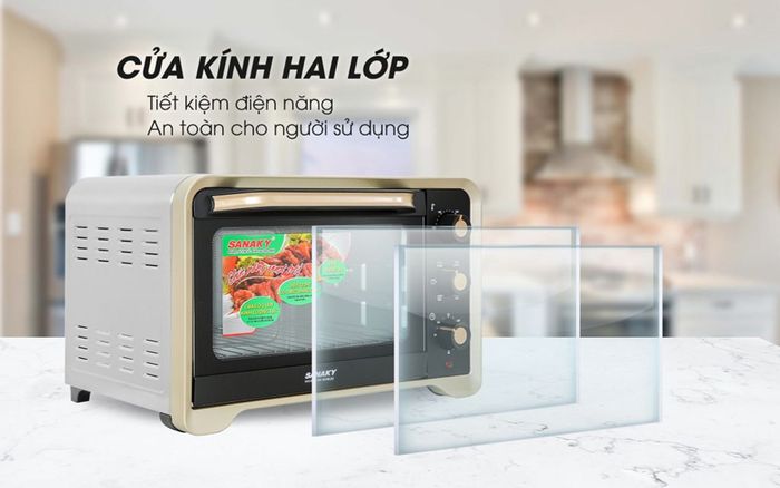 Cửa kính lò nướng Sanaky VH809N2D trong suốt, an toàn