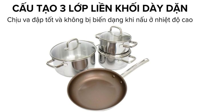 Kims Cook Uni - Clad 07pcs có cấu tạo 3 lớp liền khối dày dặn