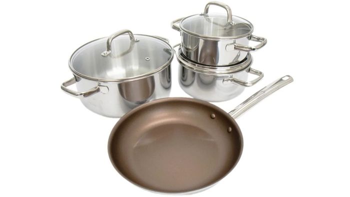 Kims Cook Uni - Clad 07pcs có quai cầm inox sang trọng di chuyển dễ dàng