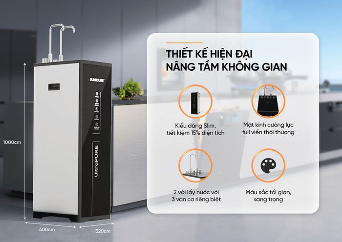 Máy lọc nước RO UltraPURE Sunhouse SHA76636KL thiết kế tủ đứng hiện đại