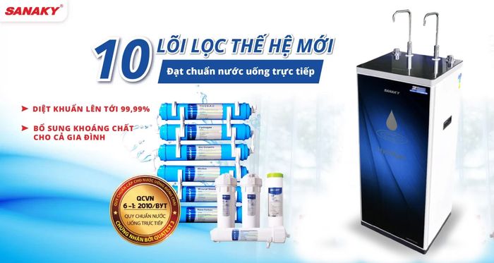 Hệ thống 10 lõi lọc tân tiến máy lọc nước Sanaky VH-4202VD