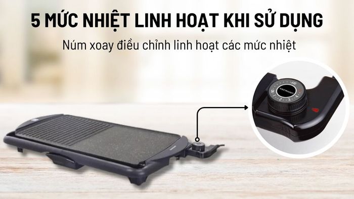 Trang bị núm xoay điều chỉnh nhiệt độ với 5 mức nhiệt linh hoạt