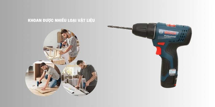 Máy Khoan Vặn Vít Pin Bosch GSR 120-LI khoan được nhiều loại vật liệu