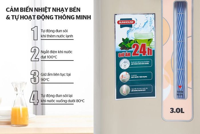 Bình thuỷ điện Sunhouse SH1530 có khả năng giữ nhiệt tốt