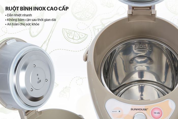 Ruột bình Sunhouse SH1530 bằng inox cao cấp