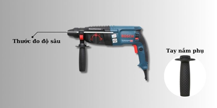 Bosch GBH 2-26 DRE điều khiển dễ dàng với tay nắm phụ và thước đo độ sâu