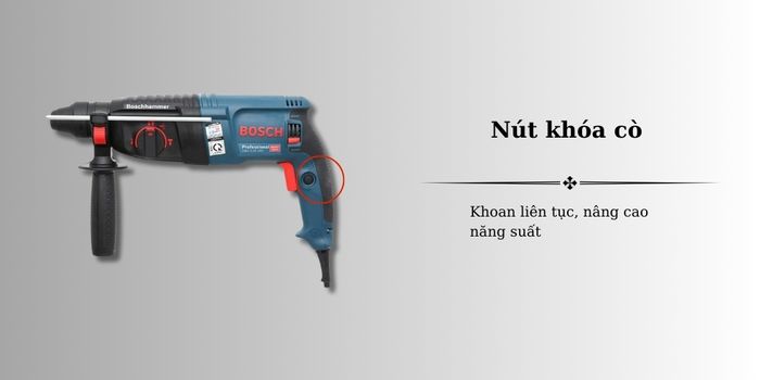 Bosch GBH 2-26 DRE có nút khóa cò giúp thao tác liên tục, không cần bóp cò