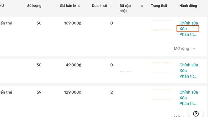 Cách xóa sản phẩm trên TikTok Shop qua trang quản lý - bước 3