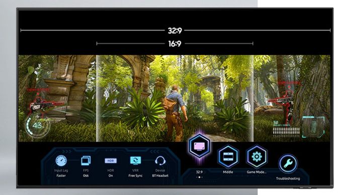 Super Ultra Wide Game View và Game Bar giúp điều chỉnh màn hình theo tỉ lệ chơi game chuyên nghiệp là 21:9 và 32:9