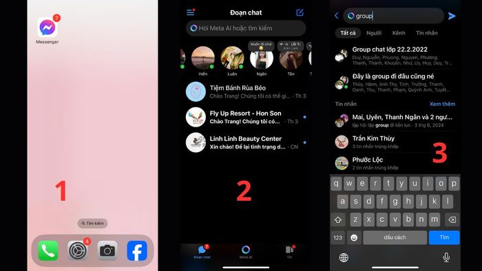 Cách tìm lại nhóm chat trên Messenger bằng cách nhập tên nhóm