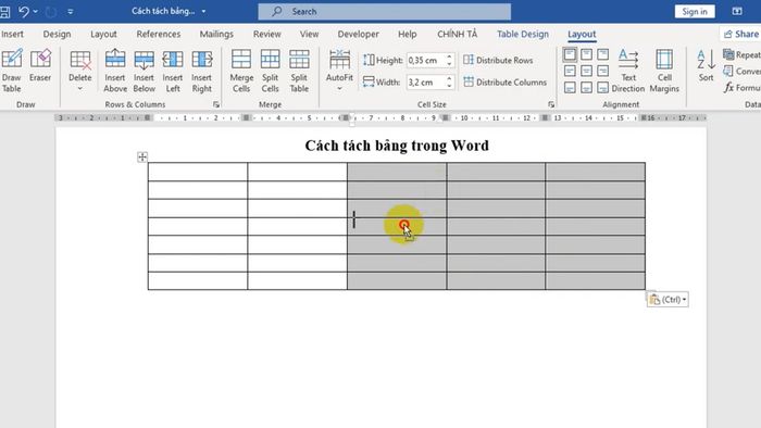 Cách tách bảng trong Word theo chiều dọc - Bước 1 (Hình minh họa)