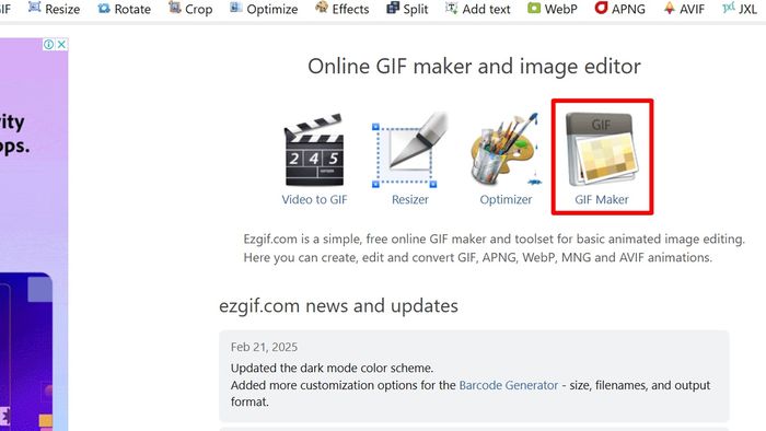 Cách tạo GIF Discord bằng EZGIF - bước 1