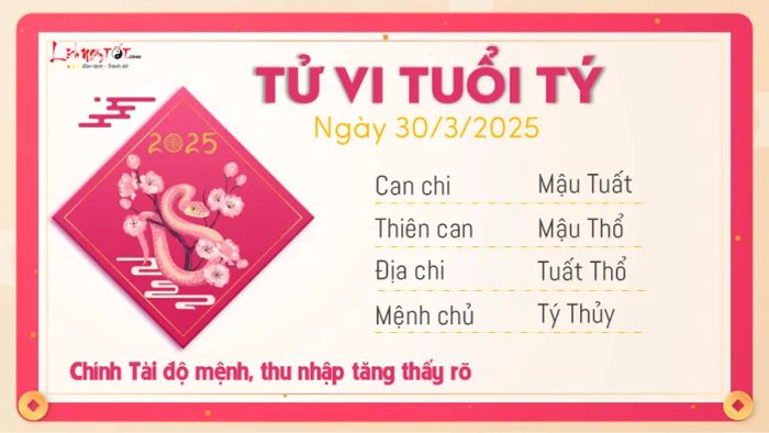 Tử vi hàng ngày 30/3/2025 - Tý