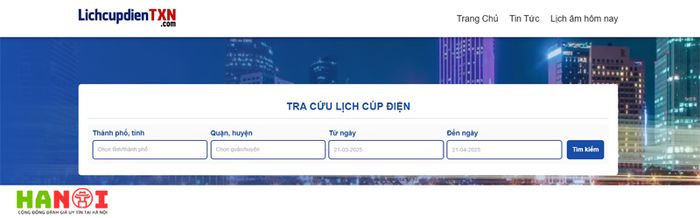Tra cứu lịch cắt điện Hà Nội với LichcupdienTXN.com