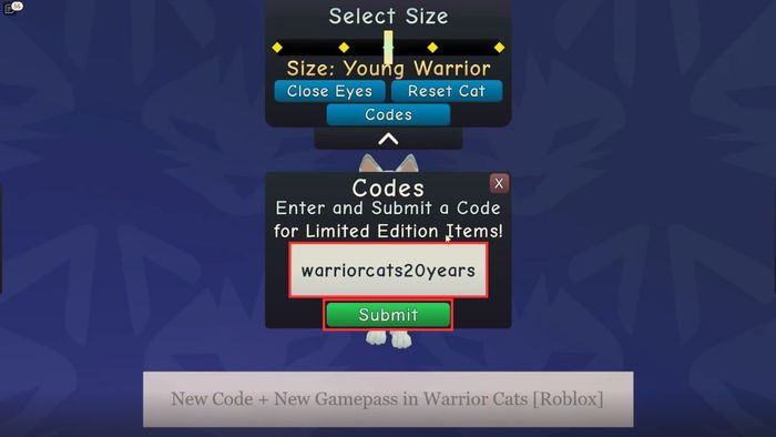 Hướng dẫn sử dụng mã code Warrior Cats - bước 2