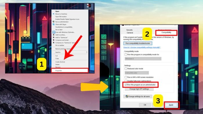 Cách khắc phục lỗi 0xc00007b bằng cách chạy ứng dụng dưới quyền Administrator