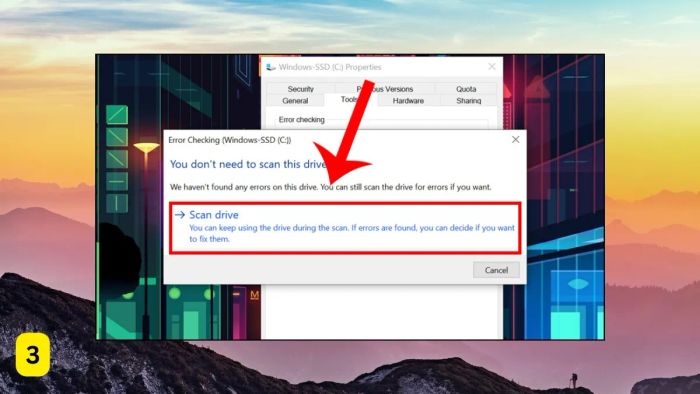 Khởi động Check Disk để kiểm tra ổ đĩa - bước 3