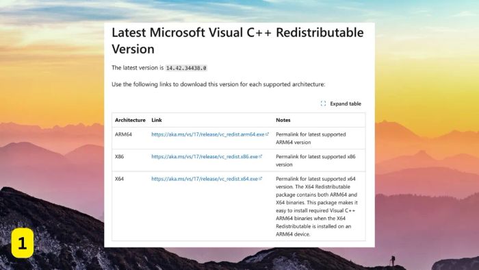 Sửa lỗi 0xc00007b bằng cách cài đặt lại Microsoft Visual C++ - bước 1