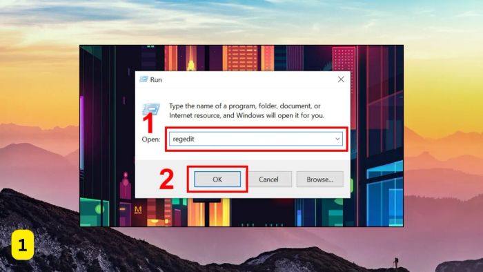 Sử dụng Registry Editor - bước 1