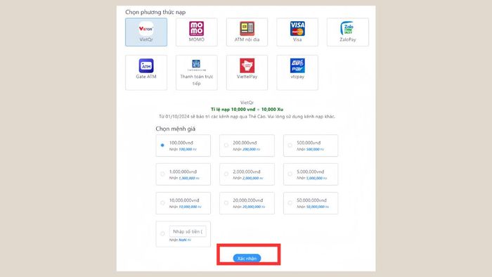 Hướng dẫn cách thức nạp Thế Giới Hải Tặc qua website - bước 5