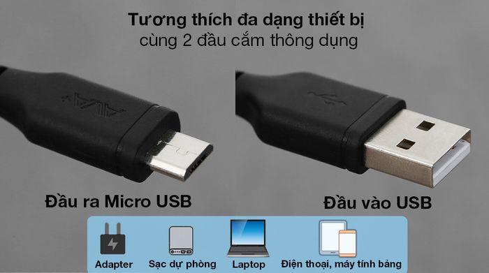 Cáp Micro AVA+ LJET-M01 - Sử dụng với nhiều loại thiết bị cùng đầu ra Micro USB và đầu vào USB