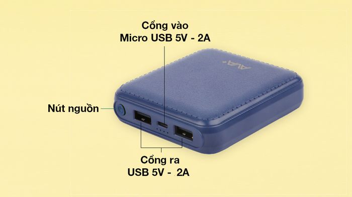 Pin sạc dự phòng 7.500 mAh AVA+ DS005-PP - Cổng 