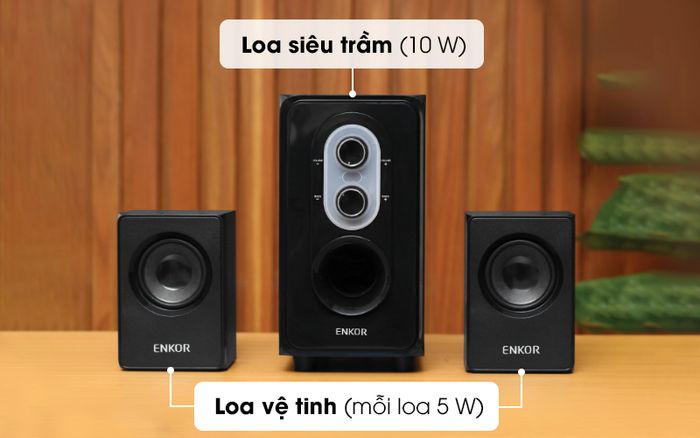 Công suất tổng lên đến 20 W - Loa vi tính 2.1 Enkor E50 Đen